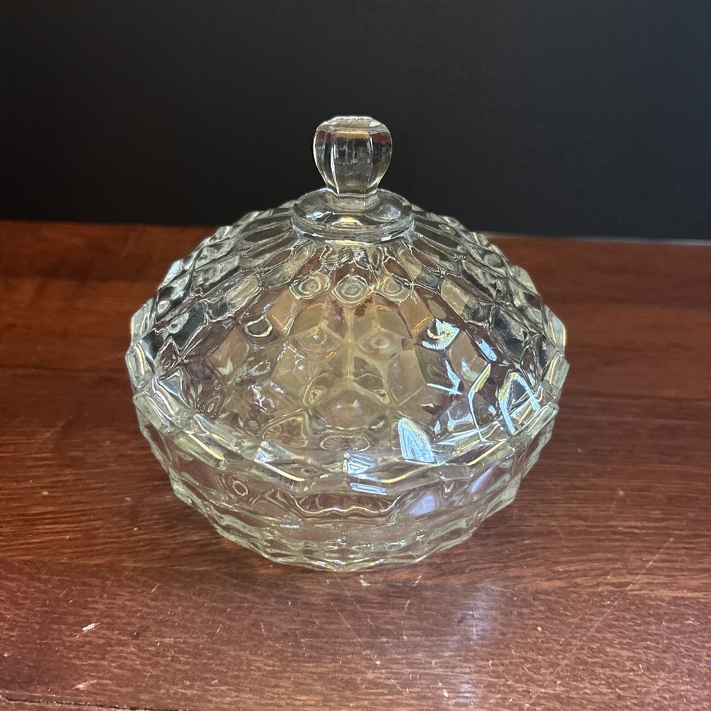VTG Indiana Glass Colony Whitehall Clear Cube Dish with Lid Fridgescaping Candy